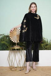 Black Hand Embellished Cape Style Kurta with Bellbottom Pants